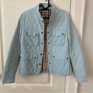 Burberry Made in England Mint Green Quilted Nova Check Lining Utility Jacket S